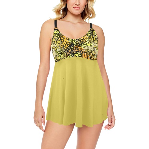 Citrus Splash - Gold Chest Pleat Swim Dress (Model S31)