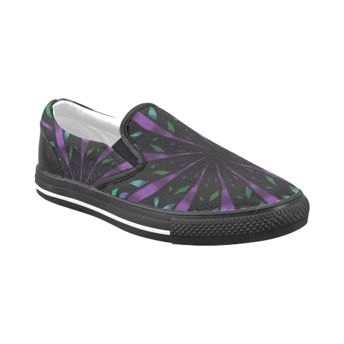 Ô Purple Ribbon Mandala Women's Unusual Slip-on Canvas Shoes (Model 019)