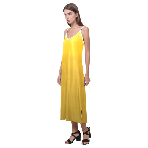 yel sp V-Neck Open Fork Long Dress(Model D18)