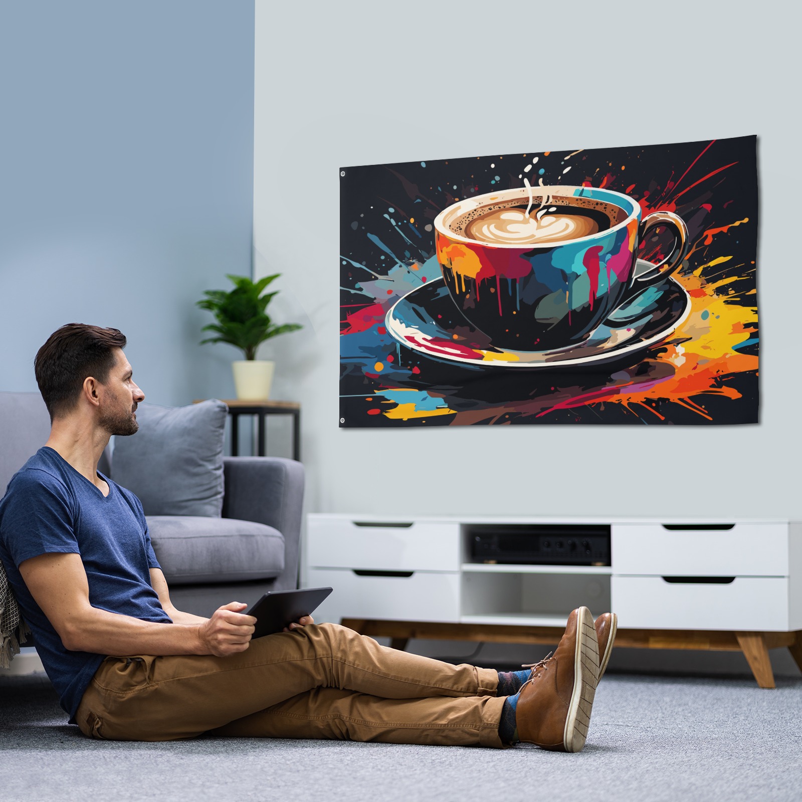Need more hot tasty coffee colorful abstract art House Flag 56"x34.5"