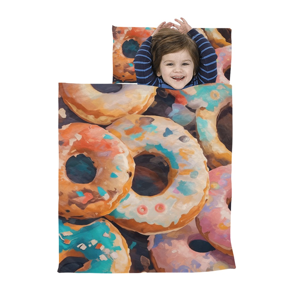 A pile of sweet donuts decorated with frosting. Kids' Sleeping Bag