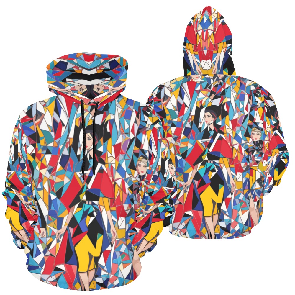 Striking colorful geometric art of fashion models. All Over Print Hoodie for Women (USA Size) (Model H13)