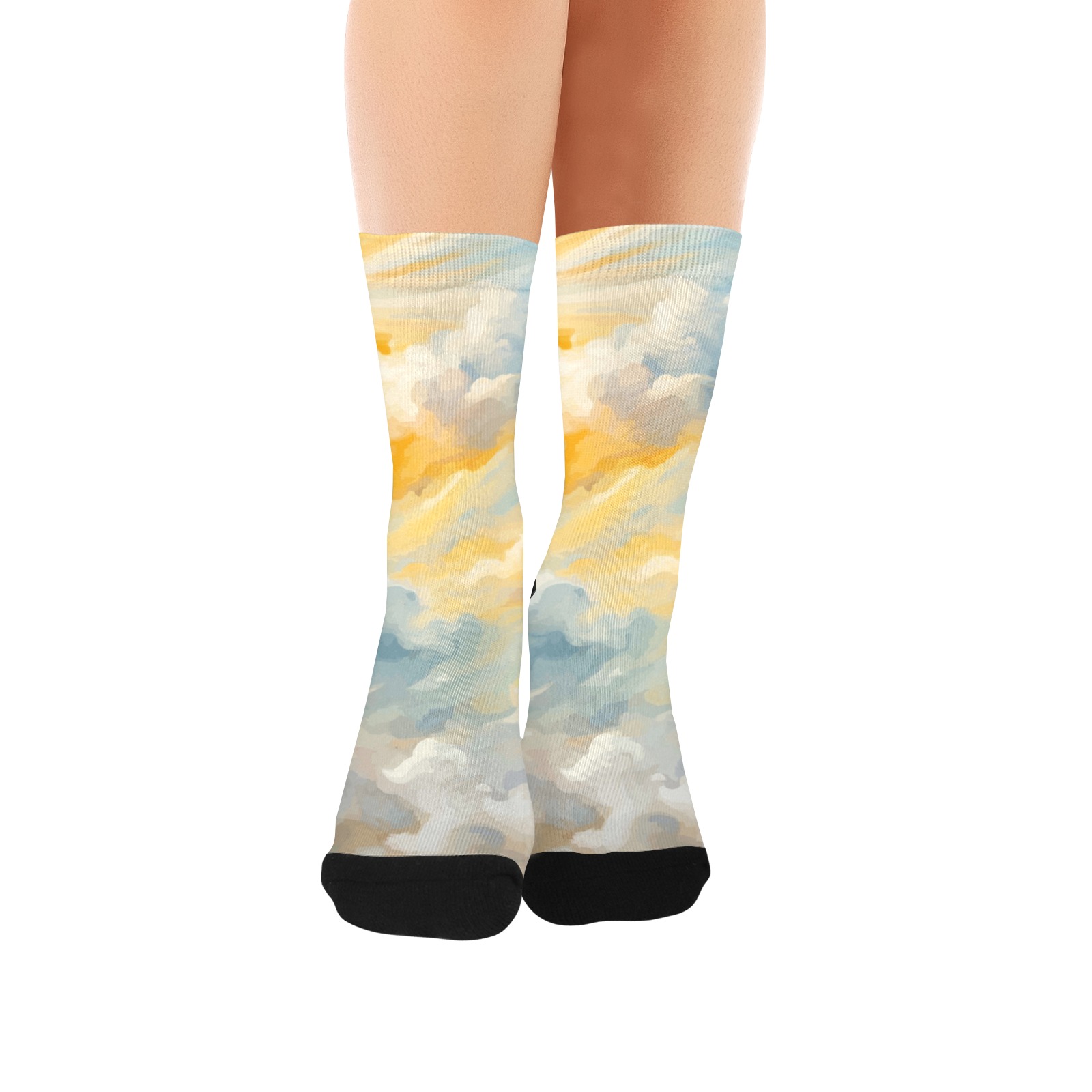 Sun is shining above the colorful clouds cool art Custom Socks for Women