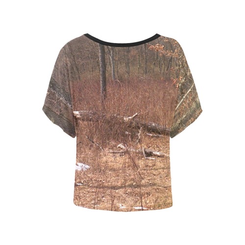 Falling tree in the woods Women's Batwing-Sleeved Blouse T shirt (Model T44)