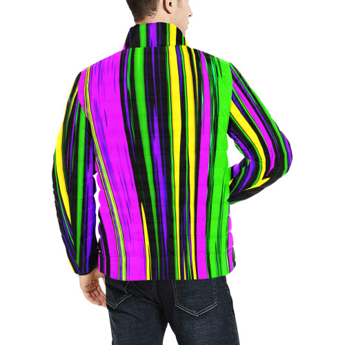 Mardi Gras Stripes Men's Stand Collar Padded Jacket (Model H41)