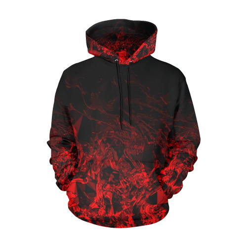 Red Nite - black and red geometric swirl gradient All Over Print Hoodie for Men (USA Size) (Model H13)