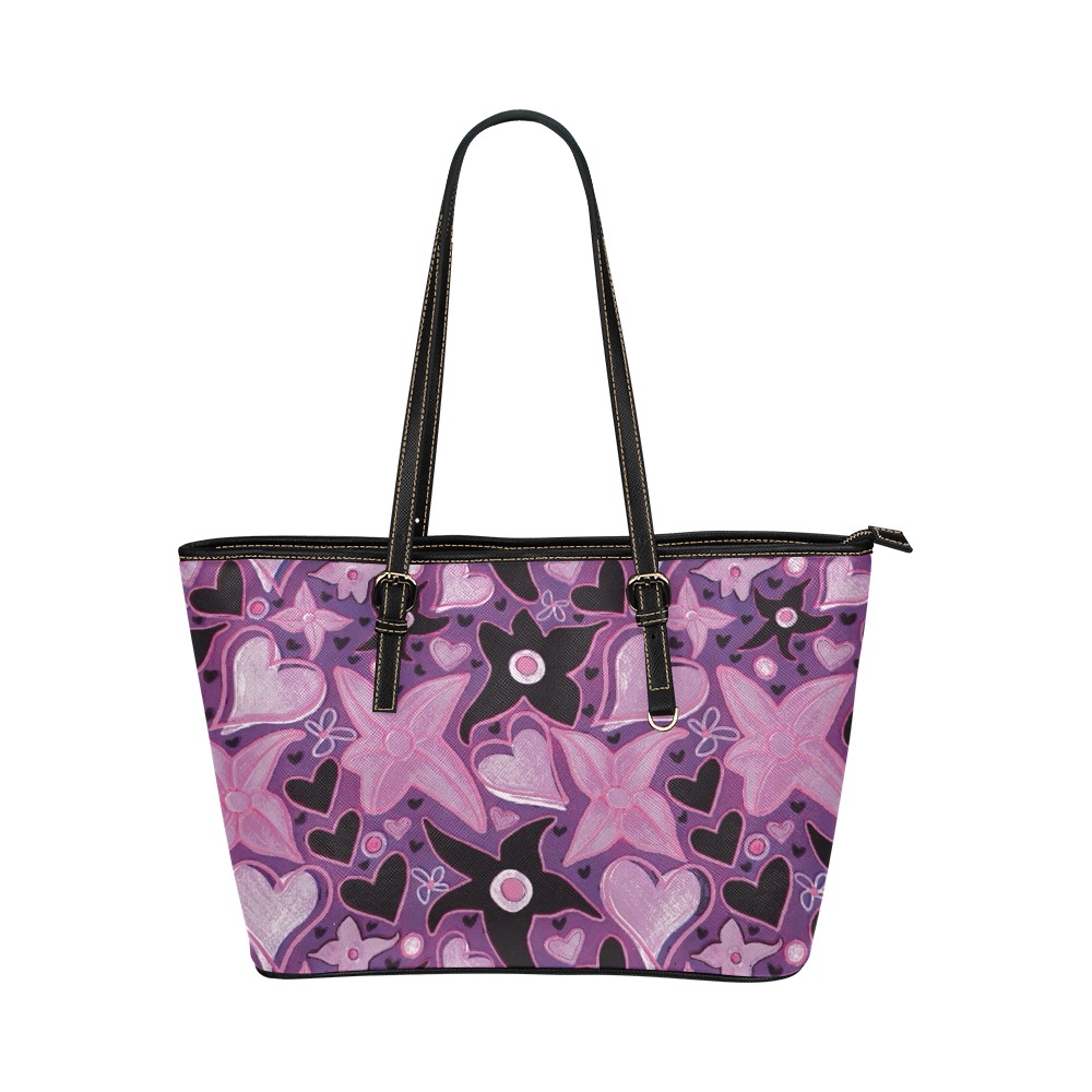 Magic floral pattern Leather Tote Bag/Small (Model 1651)