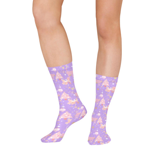 Pink and Purple and Gold Christmas Design All Over Print Socks for Women