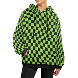 Green Checker Women's Flannel Hoodie (Model H63)