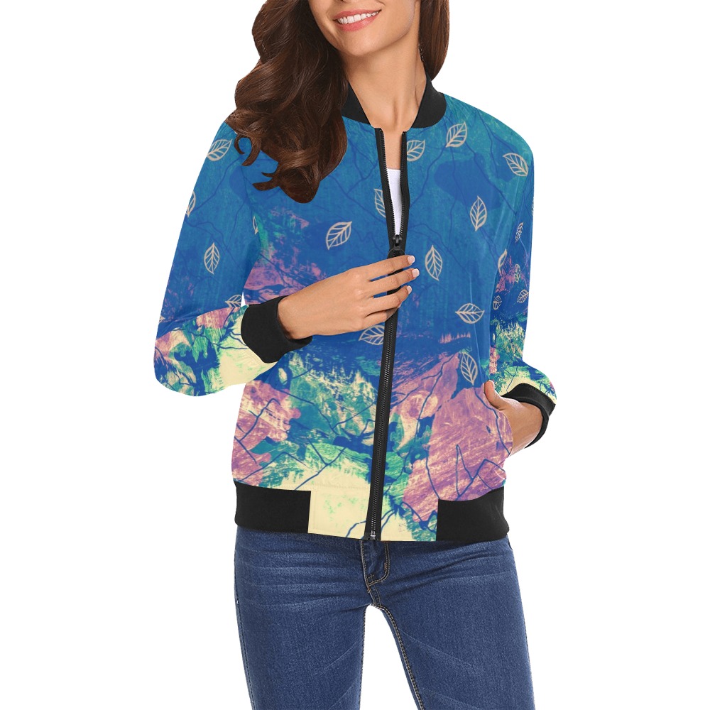 Leaf fall in the mountains All Over Print Bomber Jacket for Women (Model H19)