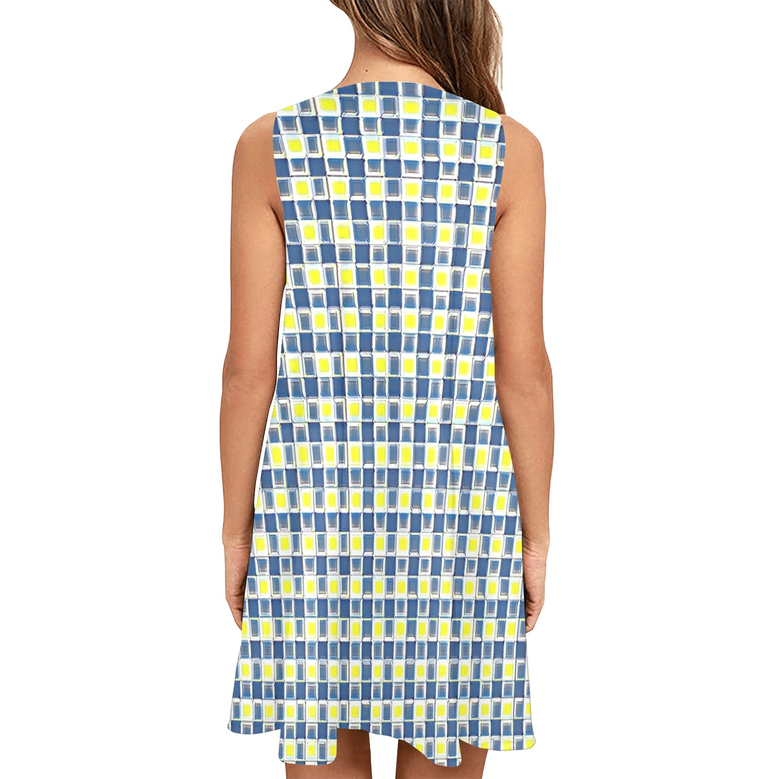 Painted Squares Sleeveless A-Line Pocket Dress (Model D57)
