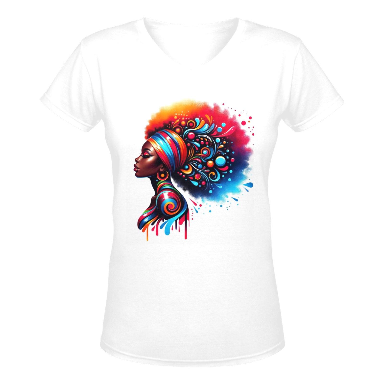 Black and colorful Women's Deep V-neck T-shirt (Model T19)