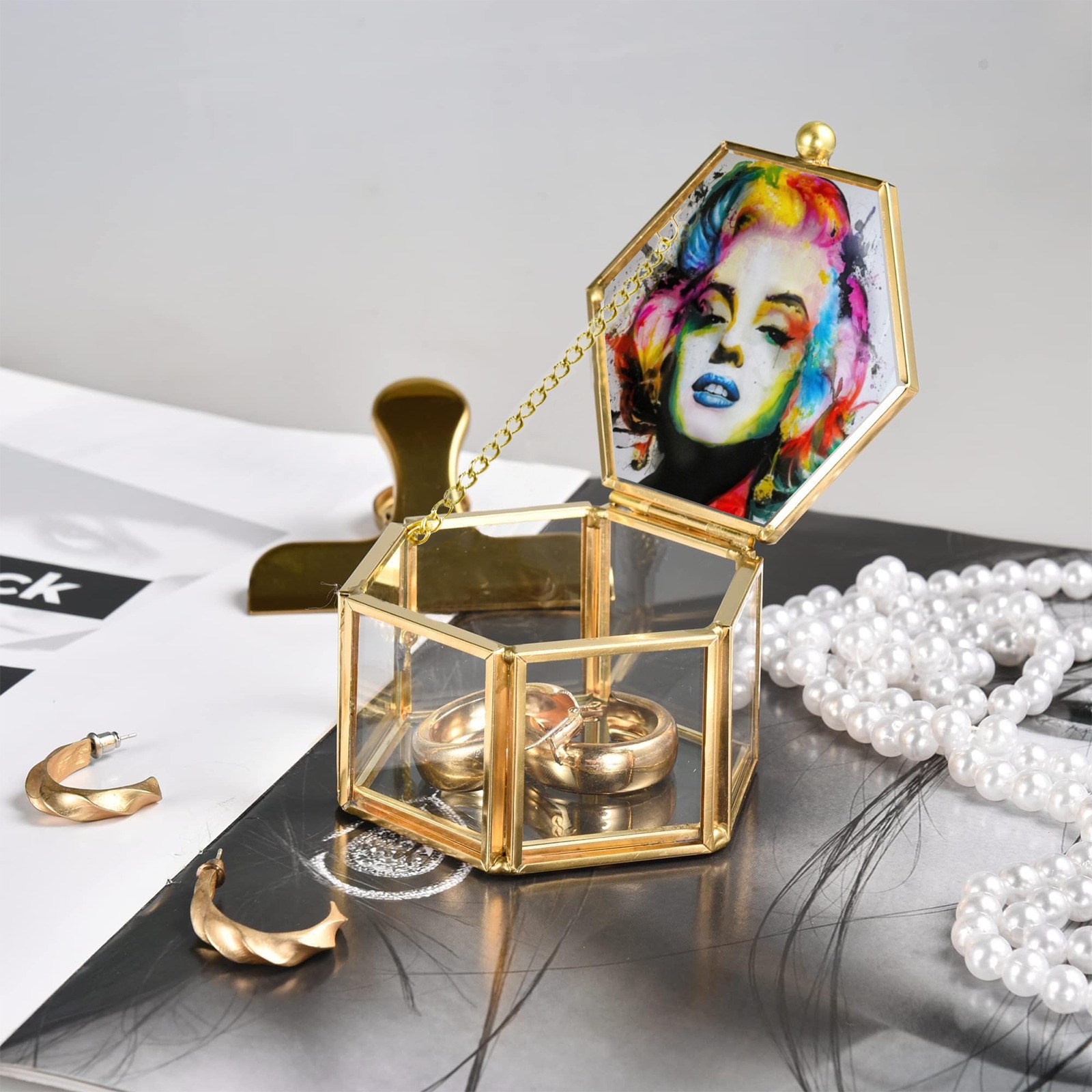 Grafitti marilyn Hexagon Glass Jewelry Box