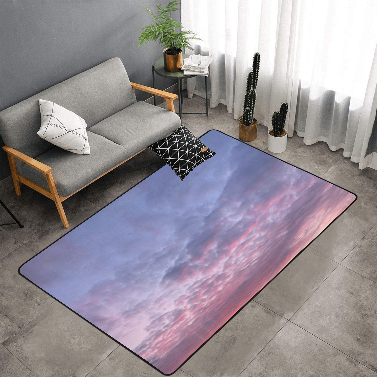 Morning Purple Sunrise Collection Area Rug with Black Binding 7'x5'