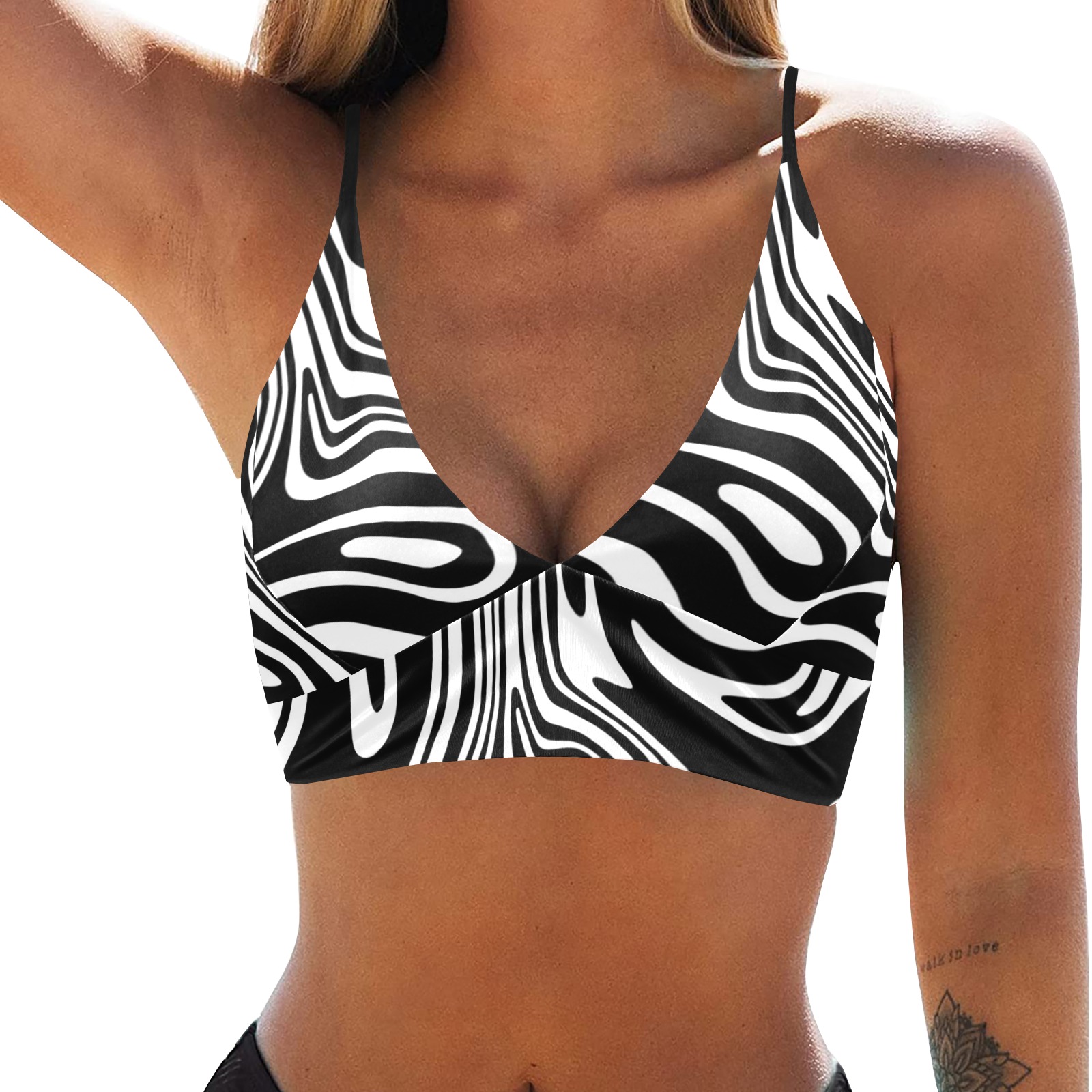 Black and White Marble Crop Bikini Top (Model S40)