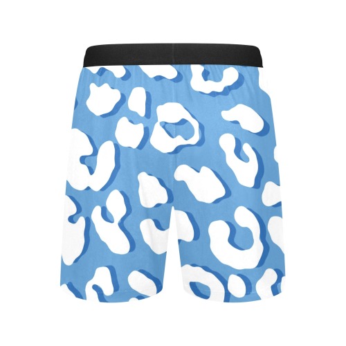 White Leopard Print Blue Men's Mid-Length Pajama Shorts (Model L46)