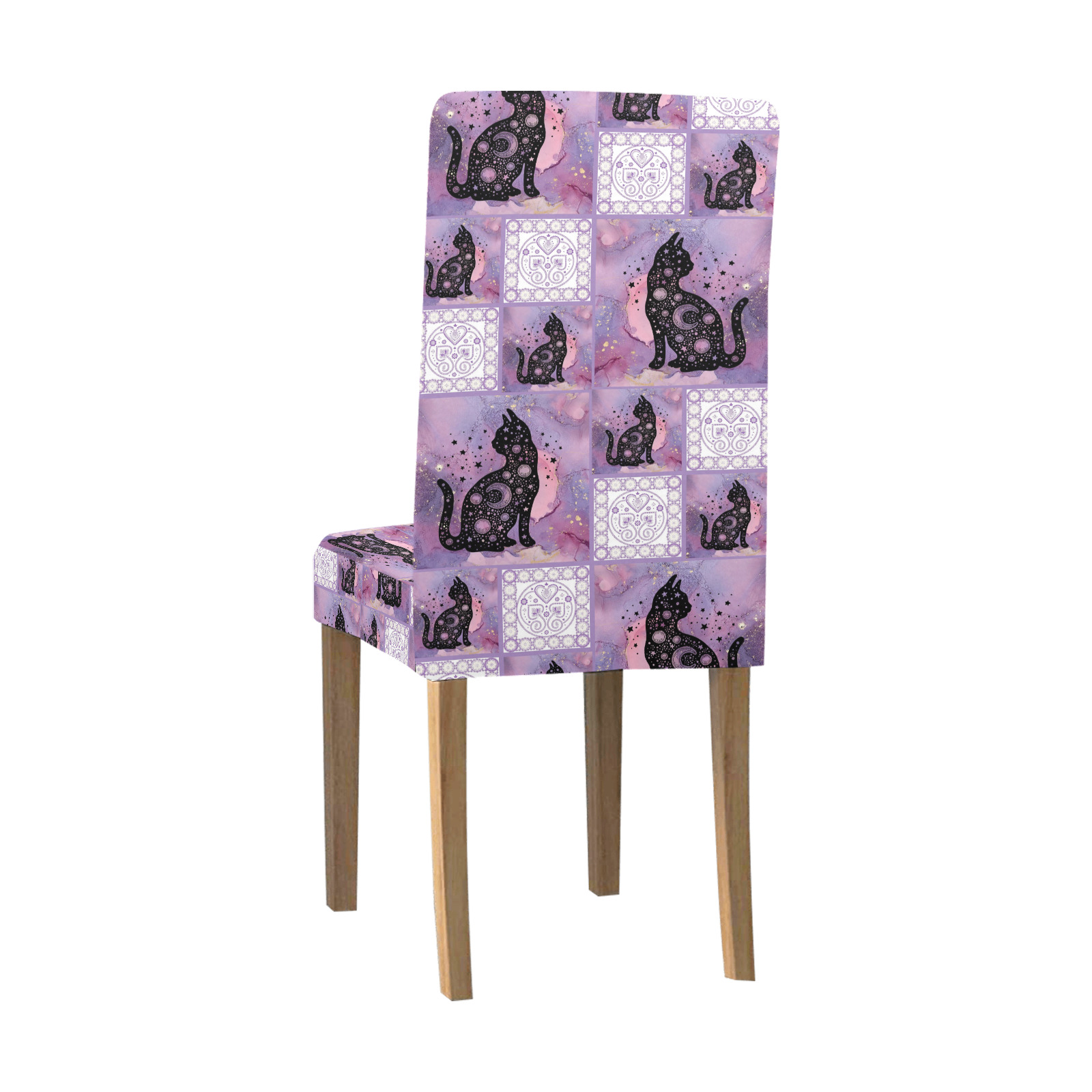 Purple Cosmic Cats Patchwork Pattern Removable Dining Chair Cover