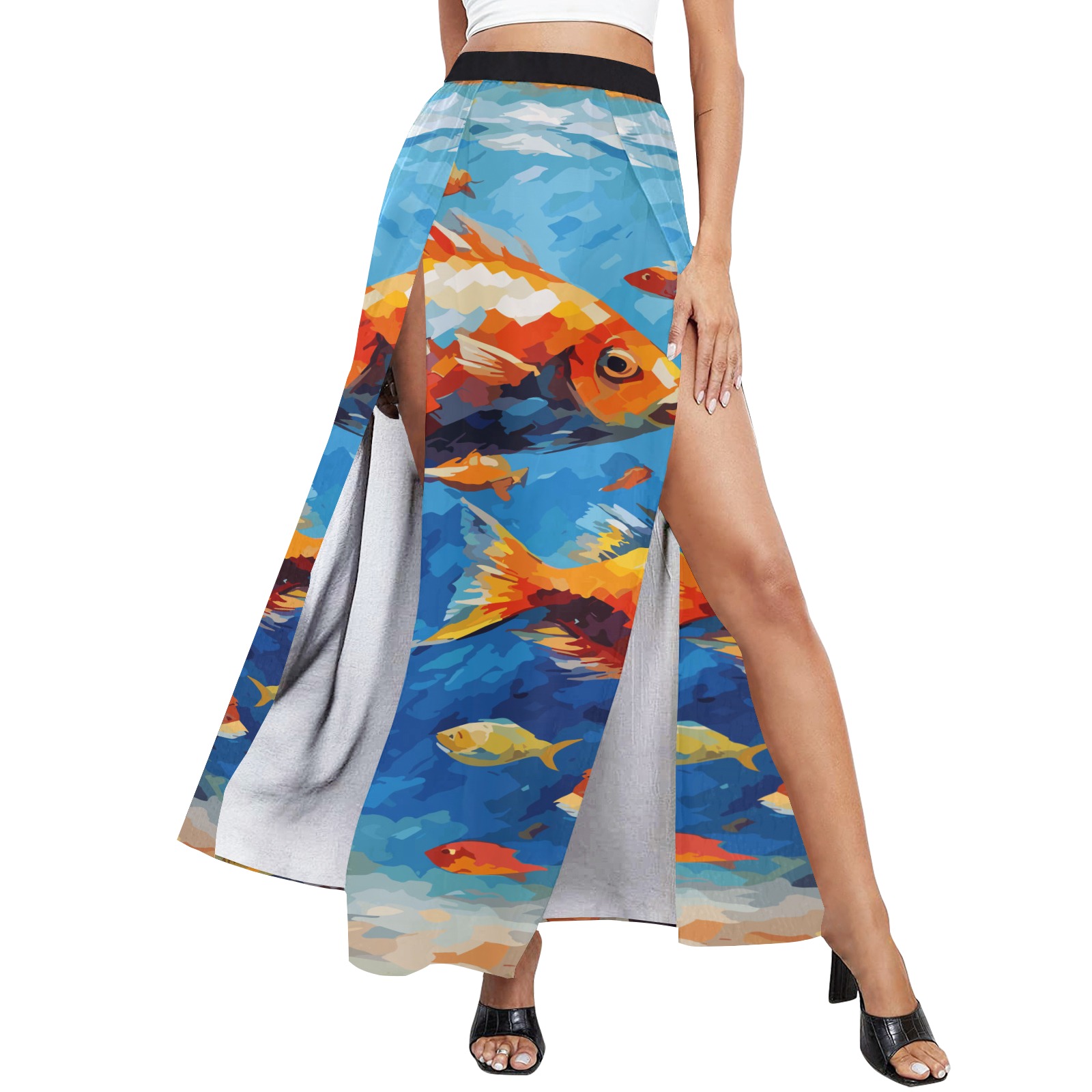 Amazing artsy underwater view of a coral reef. High Slit Long Beach Dress (Model S40)