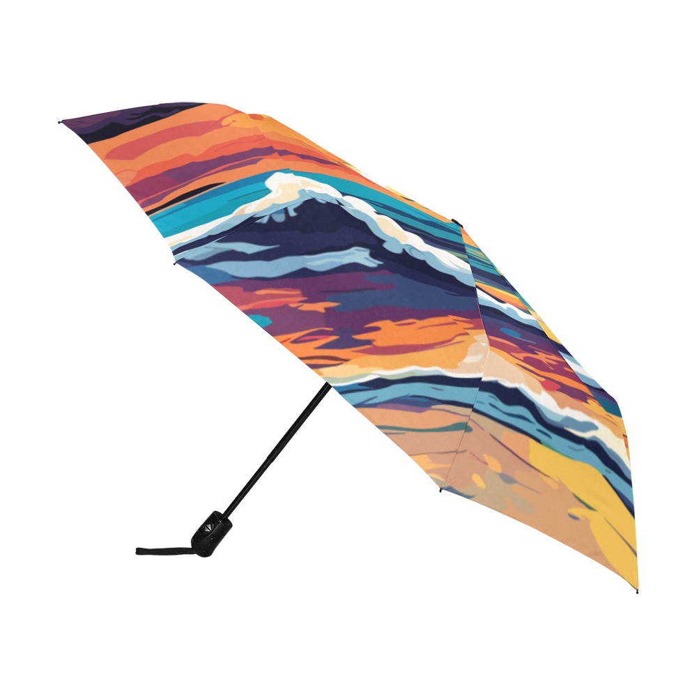 Deserted tropical beach at colorful sunset art. Anti-UV Auto-Foldable Umbrella (U09)