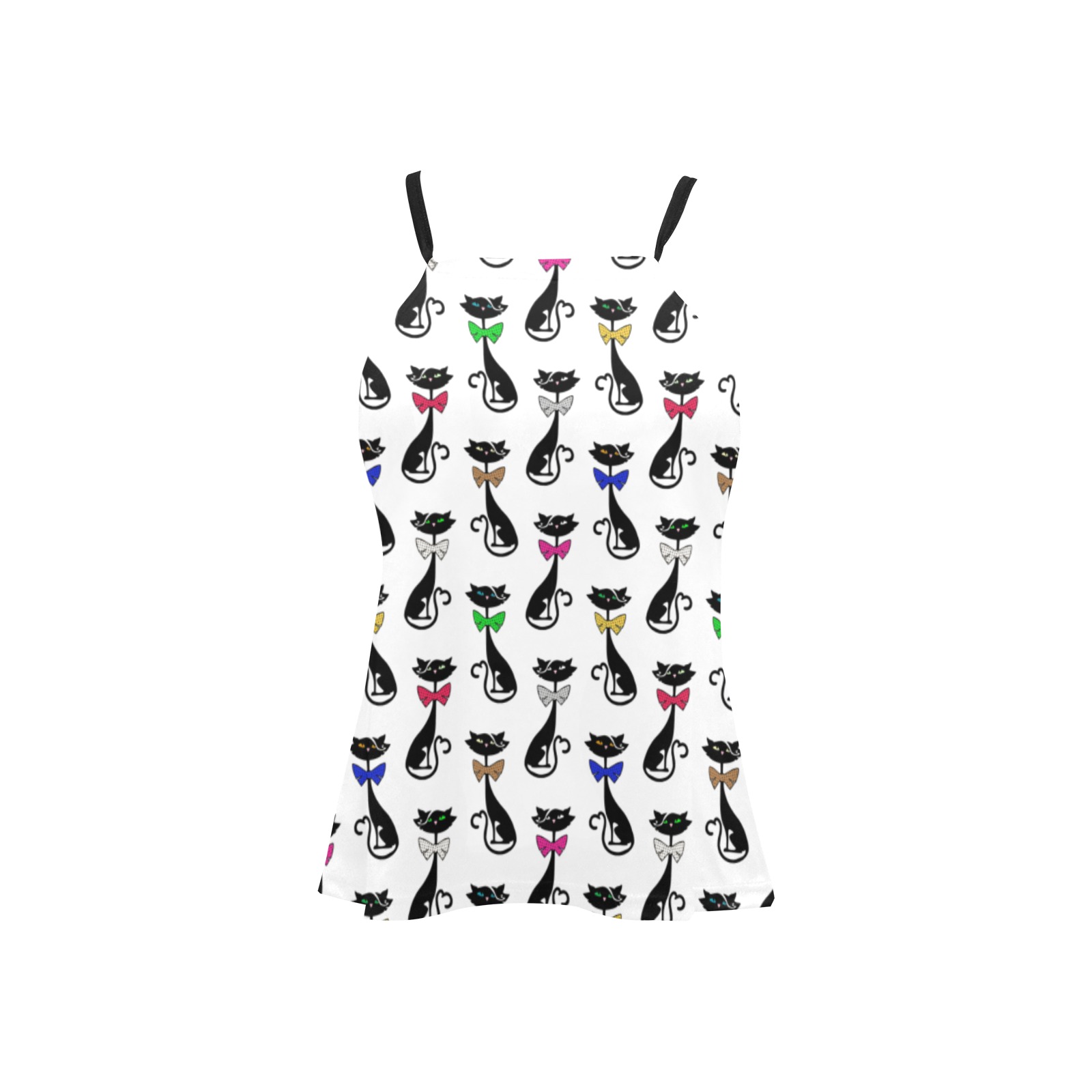 Black Cats Wearing Bow Ties Loose Fit Halter Neck Top (Model T68)