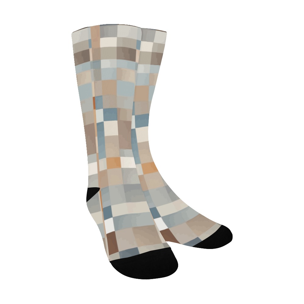 Abstract checkered pattern. Pastel beige colors Men's Custom Socks