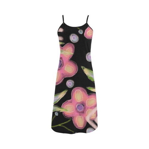 Big Pink Flowers Abstract Art Alcestis Slip Dress (Model D05)