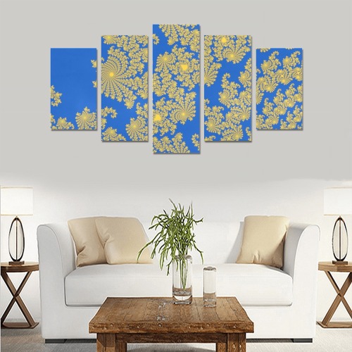 Classic Yellow Fractal on Blue Canvas Print Sets A (No Frame)