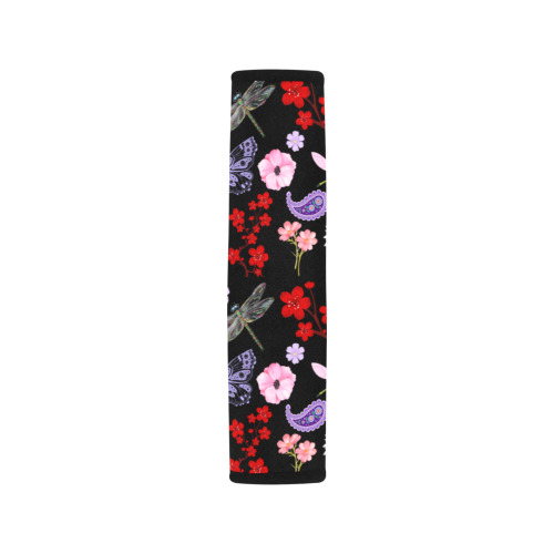 Black, Red, Pink, Purple, Dragonflies, Butterfly and Flowers Design Car Seat Belt Cover 7''x10'' (Pack of 2)