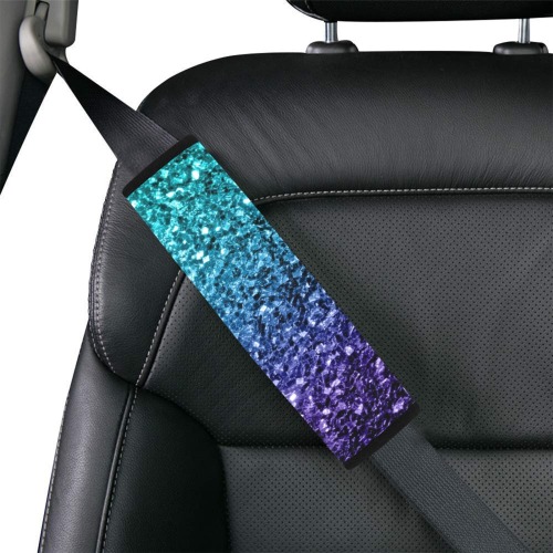 Aqua blue ombre faux glitter sparkles Car Seat Belt Cover 7''x10''