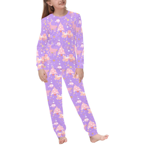 Pink and Purple and Gold Christmas Design Kids' All Over Print Pajama Set