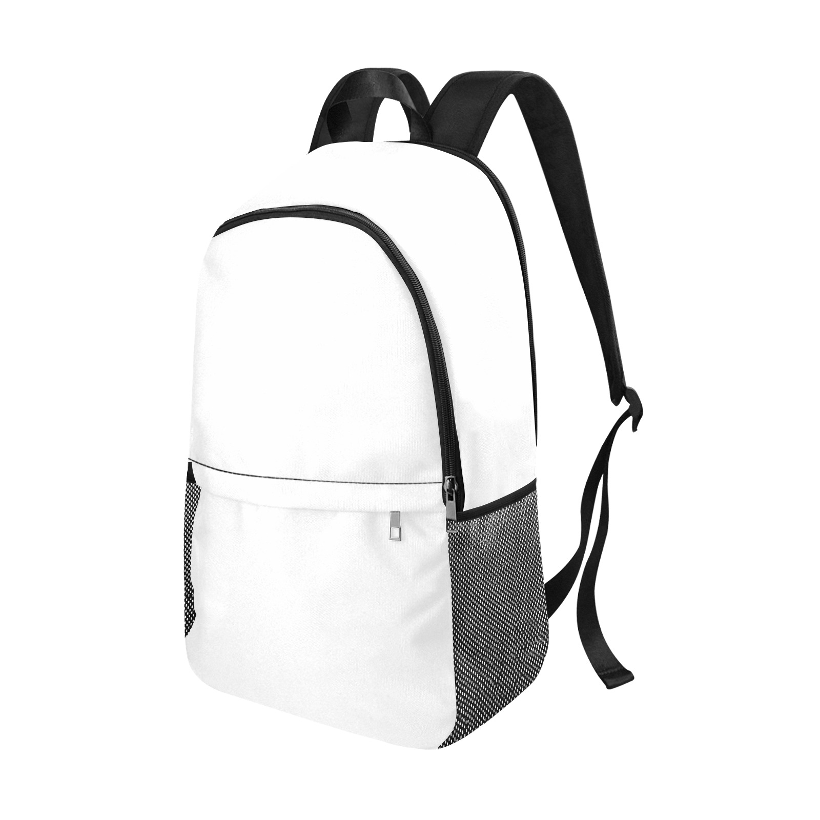 White Beautiful BackPack Fabric Backpack with Side Mesh Pockets (Model