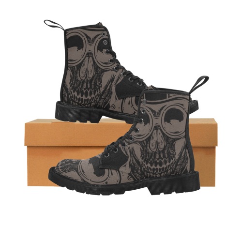 Skull With Goggles Martin Boots for Men (Black) (Model 1203H)