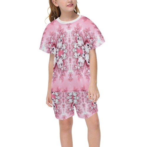 Pink Rose Garden Frost Fractal Big Girls' Short Pajama Set