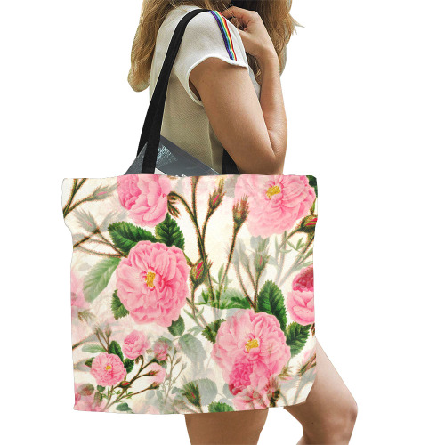 Vintage Pink Rose Garden Blossom All Over Print Canvas Tote Bag/Large (Model 1699)
