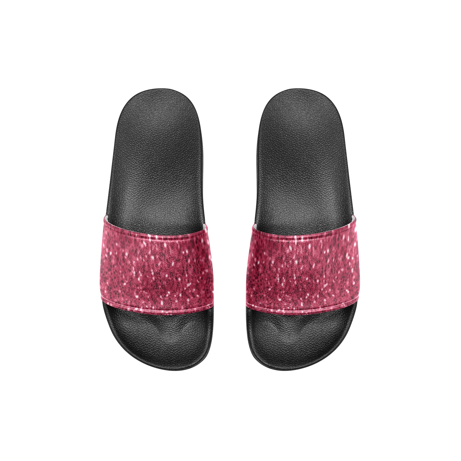 Magenta dark pink red faux sparkles glitter Kids' Slide Sandals (Model 057)