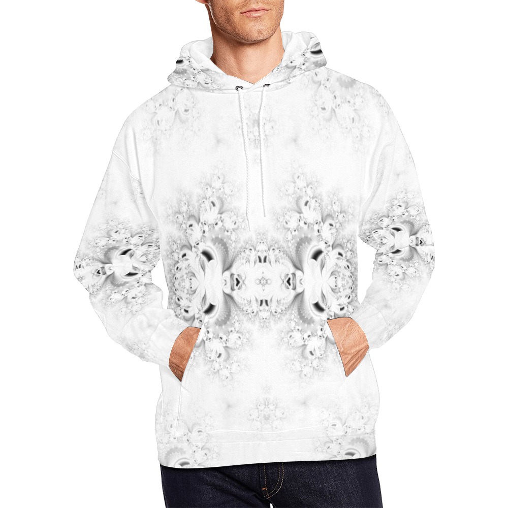 Snowy Winter White Frost Fractal All Over Print Hoodie for Men (USA Size) (Model H13)