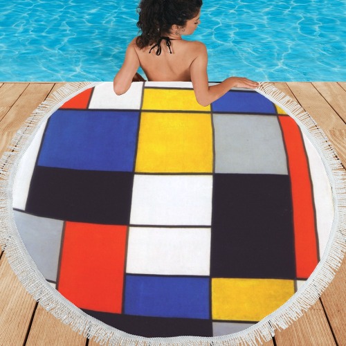Composition A by Piet Mondrian Circular Beach Shawl 59"x 59"