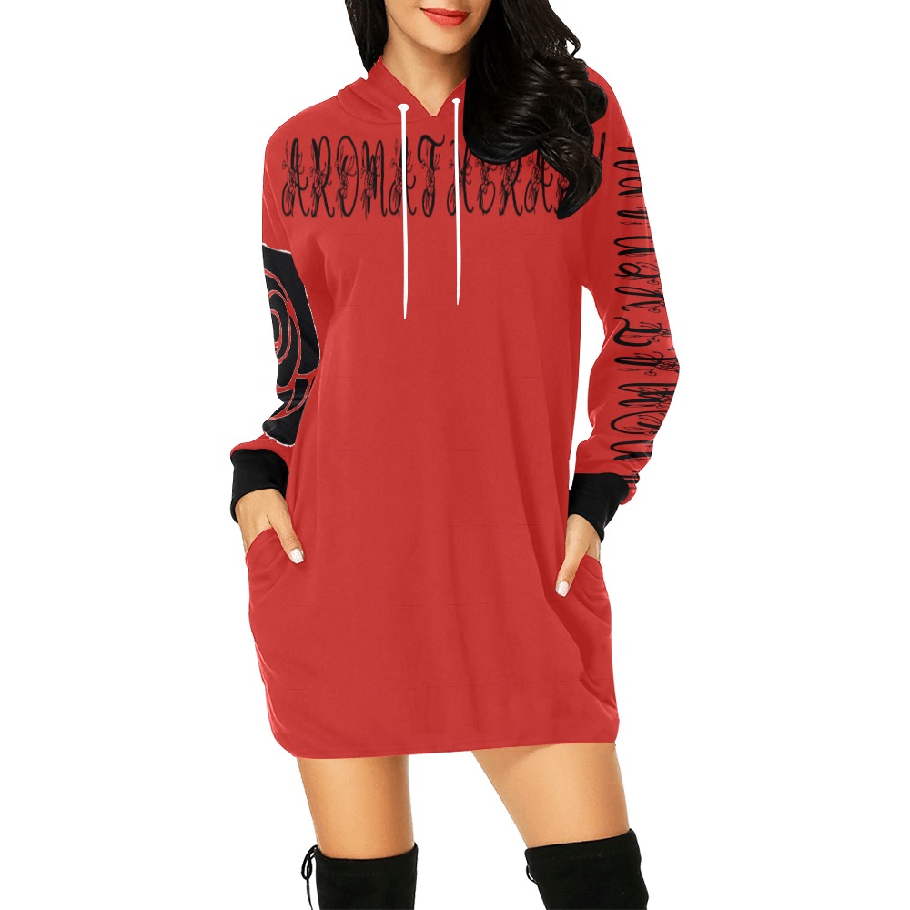 Aromatherapy Apparel Red  Hoodie Dress All Over Print Hoodie Mini Dress (Model H27)
