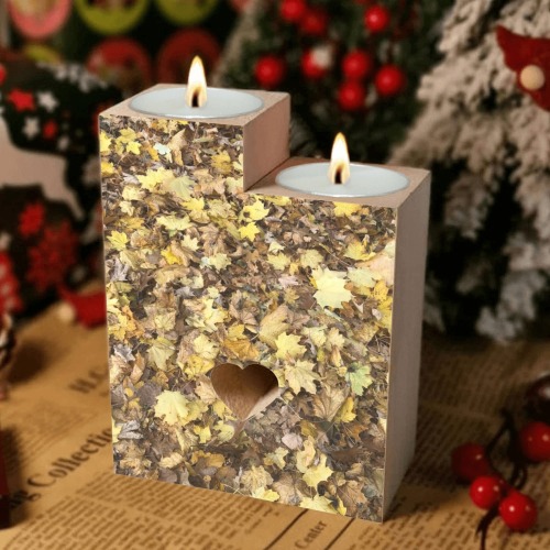 Autumn Yellow Leaves Wooden Candle Holder (Without Candle)