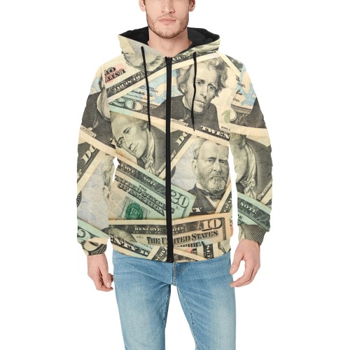 US PAPER CURRENCY Men's Padded Hooded Jacket (Model H42)