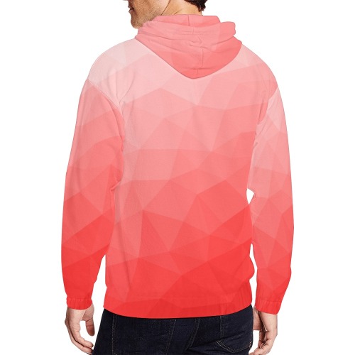 Red gradient geometric mesh pattern All Over Print Full Zip Hoodie for Men (Model H14)