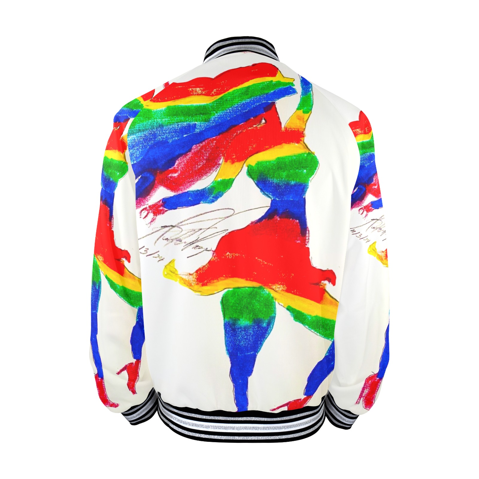 rainbow silhouette Men's Striped Trim Bomber Jacket (Model H21)