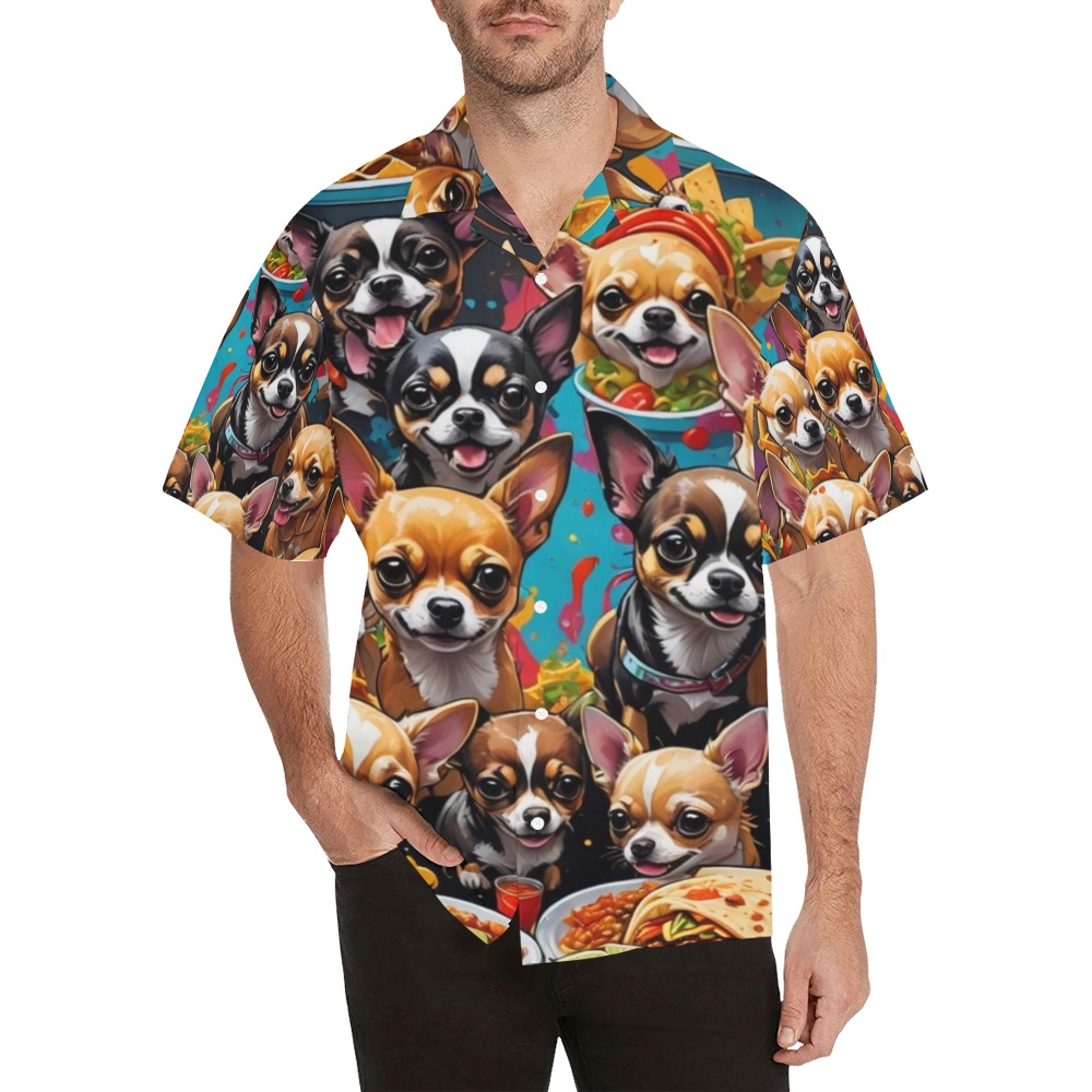 CHIHUAHUAS EATING MEXICAN FOOD 2 Hawaiian Shirt with Merged Design (Model T58)