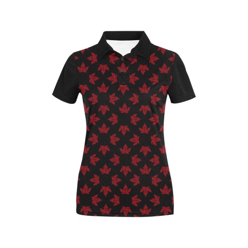 Cool Retro Canada Maple Leaf Women's All Over Print Polo Shirt (Model T55)