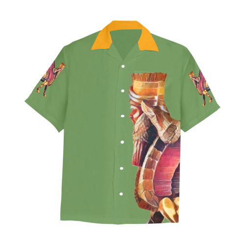 Lamassu Artwork Hawaiian Shirt with Chest Pocket&Merged Design (T58)