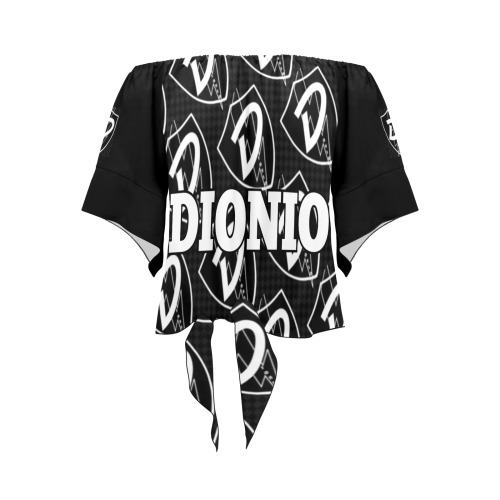 DIONIO Clothing - Women's Off Shoulder Knot Blouse (Black  Logo) Off Shoulder Knot Front Blouse (Model T71)