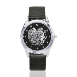 Coat of Arms Unisex Silver-Tone Round Leather Watch (Model 216)