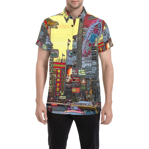 Chinatown in Bangkok Thailand - Altered Photo Men's All Over Print Short Sleeve Shirt (Model T53)