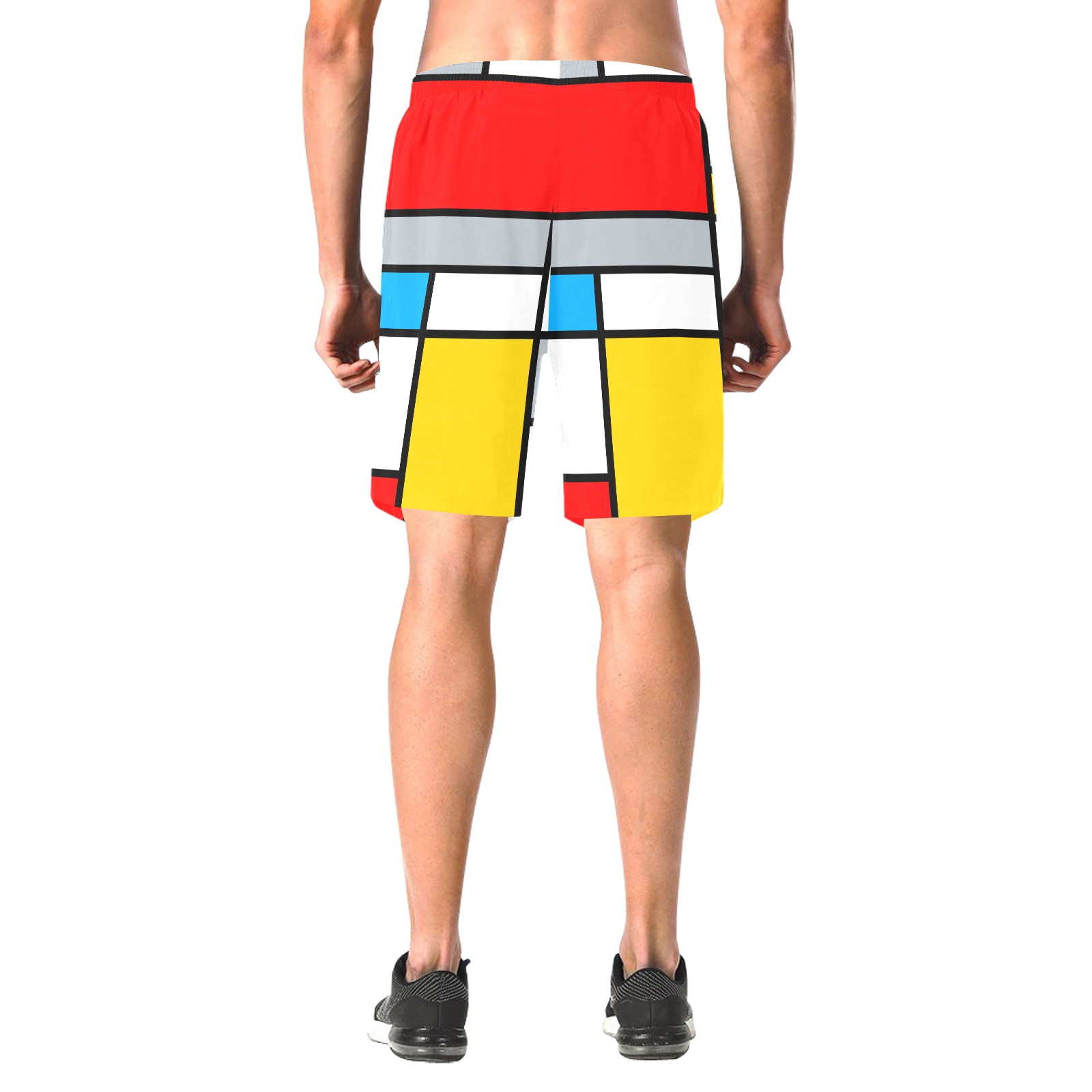 Mondrian Style Color Composition Geometric Retro Art Men's All Over Print Elastic Beach Shorts (Model L20)