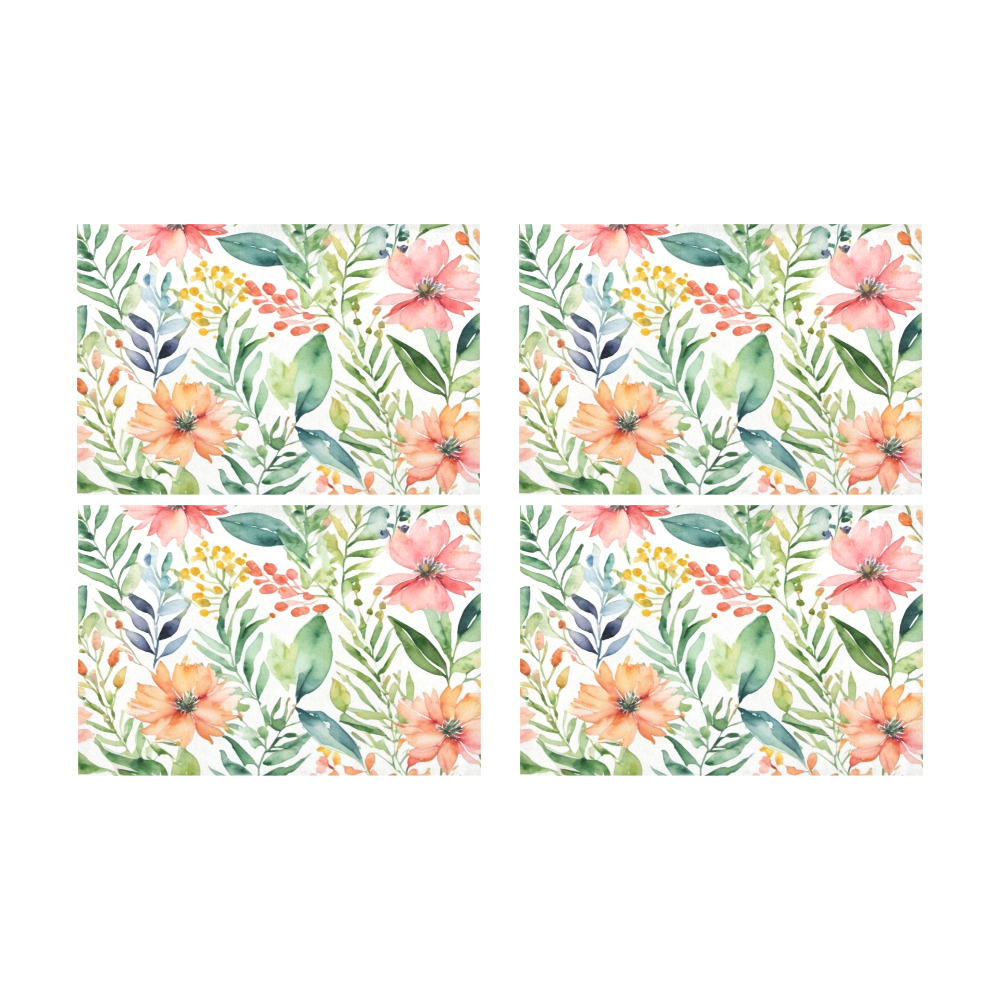 watercolor spring flowers pattern Placemat 12’’ x 18’’ (Set of 4)